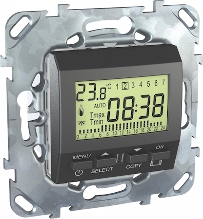 Schneider Electric MGU5.505.12ZD UNICA TOP ТЕРМОСТАТ программируемый, недельный, встроенный термодатчик, ГРАФИТ