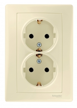 Schneider Electric SDN3000647 SEDNA РОЗЕТКА двойная, с зазем. конт., без защит. шторок, 16А, 250В, БЕЖЕВЫЙ
