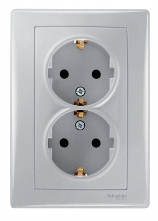 Schneider Electric SDN3000660 SEDNA РОЗЕТКА двойная, с зазем. конт., без защит. шторок, 16А, 250В, АЛЮМИНИЙ