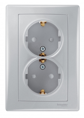 Schneider Electric SDN3000760 SEDNA РОЗЕТКА двойная, с зазем. конт., с защит. шторками, 16А, 250В, АЛЮМИНИЙ