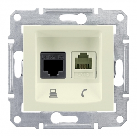Schneider Electric SDN5200147 SEDNA РОЗЕТКА ДВОЙНАЯ КОМП.+ТЕЛЕФОННАЯ. RJ11+RJ45, кат.6, неэкр. UTP, БЕЖЕВЫЙ