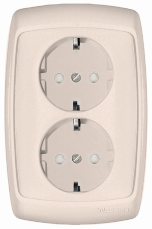 Schneider Electric RS16-223-SI РОНДО С/У РОЗЕТКА двойная с заземлением со шторками 16А, 250B, СЛ.КОСТЬ. Россия