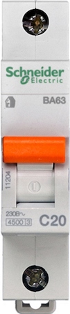 Schneider Electric 11204 АВТОМАТИЧЕСКИЙ ВЫКЛЮЧАТЕЛЬ ВА63 1П 20A C 4,5 кА, Болгария/Италия