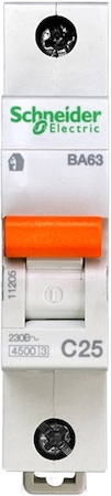 Schneider Electric 11205 АВТОМАТИЧЕСКИЙ ВЫКЛЮЧАТЕЛЬ ВА63 1П 25A C 4,5 кА, Болгария/Италия