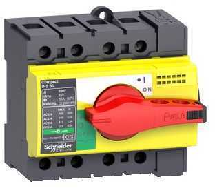 Schneider Electric 28921 ВЫКЛЮЧАТЕЛЬ-РАЗЪЕДИНИТЕЛЬ INS80 4П КРАСНАЯ РУКОЯТКА/ЖЕЛТАЯ ПАНЕЛЬ