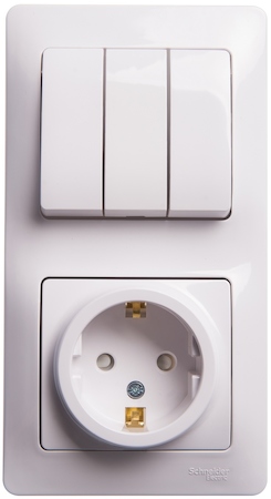 Schneider Electric GSL000178 GLOSSA БЛОК: РОЗЕТКА с заземлением со шторками + 3кл.ВЫКЛЮЧАТЕЛЬБЕЛЫЙ