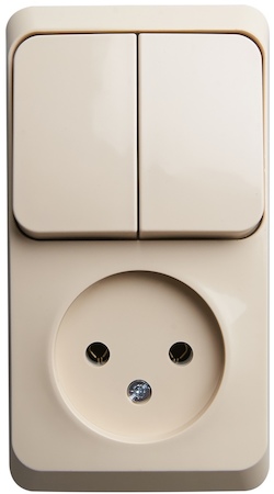 Schneider Electric BPA16-205K ЭТЮД О/У БЛОК: РОЗЕТКА без заземления + ВЫКЛЮЧАТЕЛЬ 2-клавиш., КРЕМОВЫЙ, Россия
