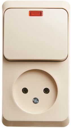 Schneider Electric BPA16-206K ЭТЮД О/У БЛОК: РОЗЕТКА без заземления + ВЫКЛ. 1-кл. с подсв., КРЕМОВЫЙ, Россия