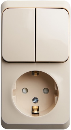 Schneider Electric BPA16-202K ЭТЮД О/У БЛОК: РОЗЕТКА с зазем. со шт. + ВЫКЛЮЧАТЕЛЬ 2-клавиш., КРЕМОВЫЙ, Россия