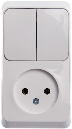 Schneider Electric BPA16-205B ЭТЮД О/У БЛОК: РОЗЕТКА без заземления + ВЫКЛЮЧАТЕЛЬ 2-клавиш., БЕЛЫЙ, Россия