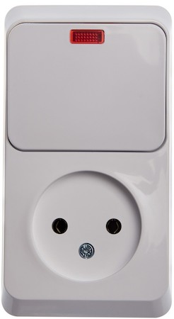 Schneider Electric BPA16-206B ЭТЮД О/У БЛОК: РОЗЕТКА без заземления + ВЫКЛ. 1-кл. с подсв., БЕЛЫЙ, Россия