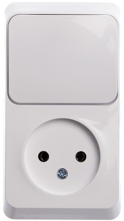 Schneider Electric BPA16-204B ЭТЮД О/У БЛОК: РОЗЕТКА без заземления + ВЫКЛЮЧАТЕЛЬ 1-клавиш., БЕЛЫЙ, Россия