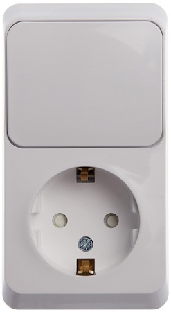 Schneider Electric BPA16-201B ЭТЮД О/У БЛОК: РОЗЕТКА с заземл. со шт. + ВЫКЛЮЧАТЕЛЬ 1-клавиш., БЕЛЫЙ, Россия