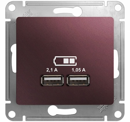 Schneider Electric GSL001133 GLOSSA USB РОЗЕТКА A+A, 5В/2,1 А, 2х5В/1,05 А, механизм, БАКЛАЖАНОВЫЙ