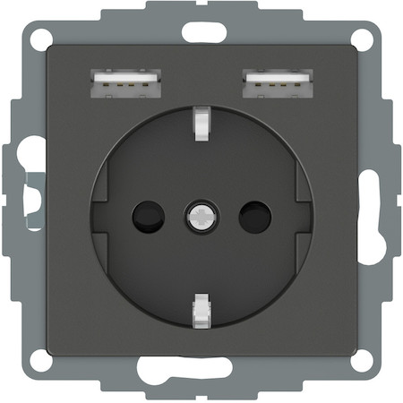 Schneider Electric MTN2366-0414 MERTEN SM РОЗЕТКА силовая 16 A с зарядкой USB A+A 2,4 A, АНТРАЦИТ
