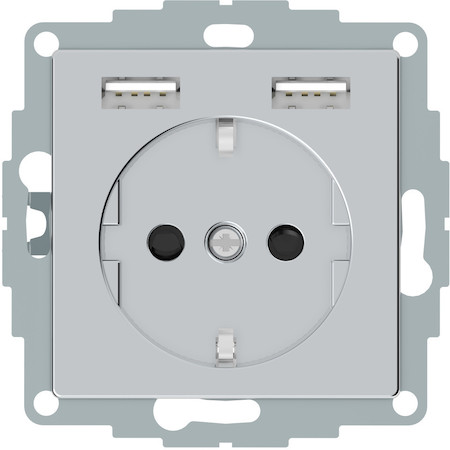 Schneider Electric MTN2366-0460 MERTEN SM РОЗЕТКА силовая 16 A с зарядкой USB A+A 2,4 A, АЛЮМИНИЙ