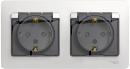 Schneider Electric GSL000147 GLOSSA РОЗЕТКА двойная с заземлением, со шторками, в сборе, IP44, БЕЛЫЙ