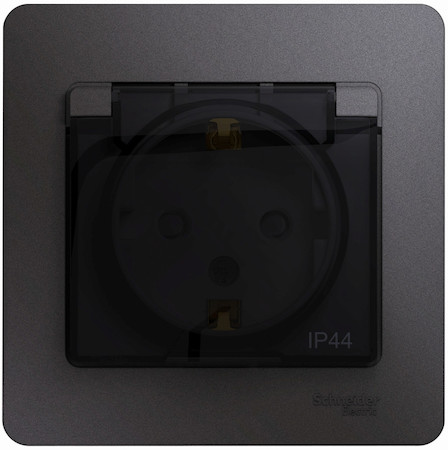 Schneider Electric GSL001348 GLOSSA РОЗЕТКА с зазем. со шторками с крышкой,IP44,16А, 250В, в сборе,ГРАФИТ