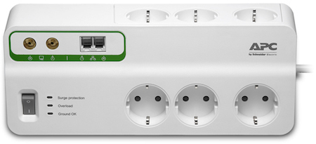 Schneider Electric PMH63VT-RS Сетевой фильтр, 6 розет, кабель 3м, 1836 Дж, с защитой тв-кабеля и телеф. линии
