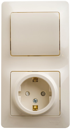 Schneider Electric GSL000270 GLOSSA БЛОК: РОЗЕТКА с заземлением со шторками + 1-клавишный ВЫКЛЮЧАТЕЛЬ БЕЖЕВЫЙ