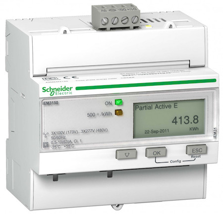 Schneider Electric A9MEM3150R Счетчик 3-ф актив.-реакт. iEM3150, 1 тариф, RS-485, кл. точн. 1, прям. вкл.