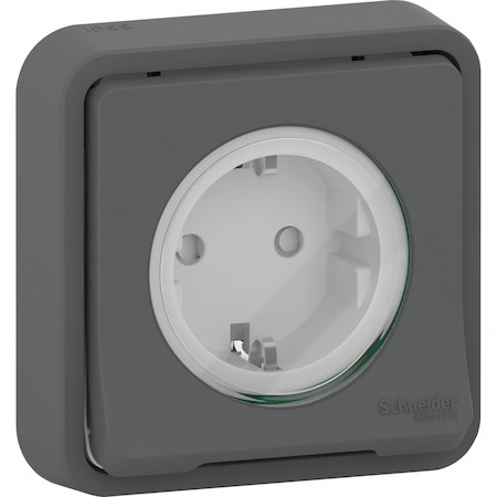 Schneider Electric MUR36132 MUREVA S РОЗЕТКА В СБОРЕ С/У с заземляющ.контак., защит. шторками АНТРАЦИТ, IP55