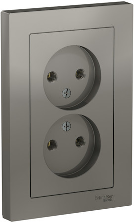 Schneider Electric ATN000920 ATLASDESIGN РОЗЕТКА двойная без заземления,16А, в сборе, СТАЛЬ