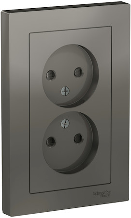 Schneider Electric ATN000922 ATLASDESIGN РОЗЕТКА двойная без заземления со шторками,16А, в сборе, СТАЛЬ