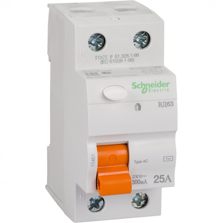 Schneider Electric 11451 ДИФ. ВЫКЛ. НАГРУЗКИ ВД63 2П 25A 300MA АС, Испания