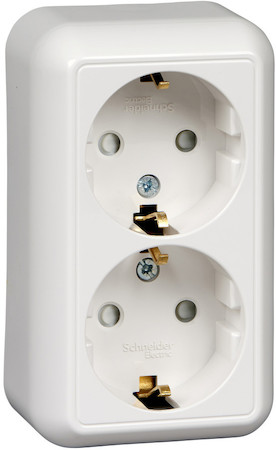 Schneider Electric RA16-214M-B ПРИМА О/У РОЗЕТКА 2-я с зазем. со шторк.МОНТ.ПЛ.16А 250В, БЕЛЫЙ,опт.уп.Россия