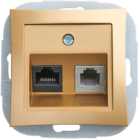 Schneider Electric WDE000485 ДУЭТ РОЗЕТКА двойная RJ11+RJ45, кат.5E, механизм, ШАМПАНЬ