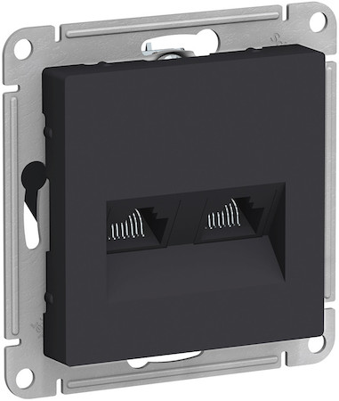Schneider Electric ATN001085 ATLASDESIGN РОЗЕТКА двойная компьютерная RJ45+RJ45, кат.5E, механизм, КАРБОН
