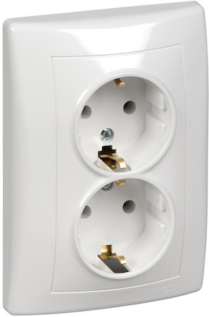 Schneider Electric SDN3000621 SEDNA РОЗЕТКА двойная, с зазем. конт., без защит. шторок, 16А, 250В, БЕЛЫЙ