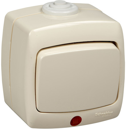 Schneider Electric VA66-123B-SI РОНДО IP44 О/У 1-клавишный ПЕРЕКЛЮЧАТЕЛЬ с подсвет.6А, 250В, СЛ.КОСТЬ. Россия