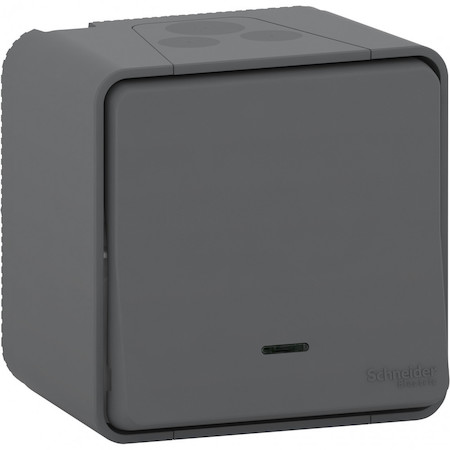 Schneider Electric MUR35024 MUREVA S ОДНОКЛАВИШНЫЙ ПЕРЕКЛЮЧАТЕЛЬ В СБОРЕ О/У с подсветкой АНТРАЦИТ, IP55
