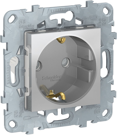 Schneider Electric NU503730 UNICA NEW розетка с заземлением, со шторками, винт. зажим, 16 А, 250 В, алюминий