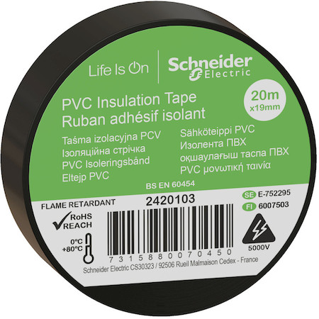 Schneider Electric 2420103 ИЗОЛЕНТА ПВХ 19мм Х 20м толщина-0,13мм ЧЁРНАЯ