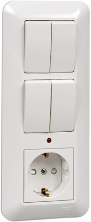 Schneider Electric BK2VR-007B-BI ПРИМА С/У БЛОК: РОЗЕТКА + ВЫКЛ.2-клав. с подсв. + ВЫКЛ 2-клав, БЕЛЫЙ,инд.уп.Рос