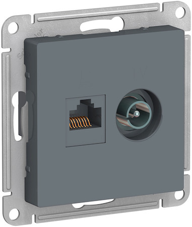 Schneider Electric ATN000789 ATLASDESIGN РОЗЕТКА двойная ТВ + компьютерная RJ45, кат. 5Е, ГРИФЕЛЬ