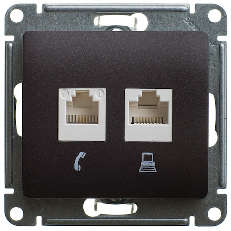 Schneider Electric GSL000885KK GLOSSA РОЗЕТКА двойная компьютерная RJ45+RJ45, кат.5E, механизм, ШОКОЛАД