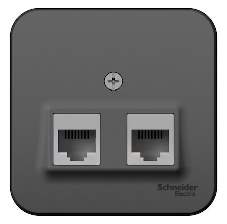Schneider Electric BLNIA045456 BLANCA О/У РОЗЕТКА двойная компьютерная RJ45, кат.5E, ИЗОЛ.ПЛ.,АНТРАЦИТ
