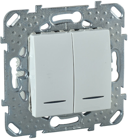 Schneider Electric MGU5.0101.18NZD UNICA ВЫКЛЮЧАТЕЛЬ 2-клавишный, 2 модуля, с подсветкой, 2 х сх. 1а, БЕЛЫЙ