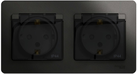 Schneider Electric GSL000747 GLOSSA РОЗЕТКА двойная с заземлением, со шторками, в сборе, IP44, АНТРАЦИТ