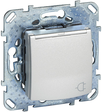 Schneider Electric MGU5.037.30TAZD UNICA TOP РОЗЕТКА с заземлением, со шторками, с крышкой,16А,250В,IP40, АЛЮМИНИЙ