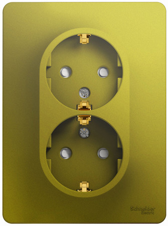 Schneider Electric GSL001026 GLOSSA РОЗЕТКА двойная с заземлением со шторками,16А, 250В, в сборе,ФИСТАШКОВЫЙ