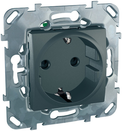 Schneider Electric MGU5.057.12ZD UNICA TOP РОЗЕТКА с заземлением,со шторками,с быстрозажимными клеммами, ГРАФИТ