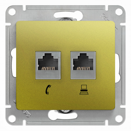 Schneider Electric GSL001085 GLOSSA РОЗЕТКА двойная RJ11+RJ45, кат.5E,механизм, ФИСТАШКОВЫЙ