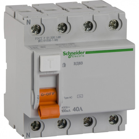 Schneider Electric 11464 ДИФ. ВЫКЛ. НАГРУЗКИ ВД63 4П 40A 100MA АС, Испания