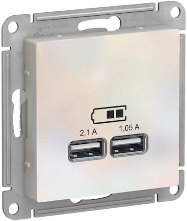 Schneider Electric ATN000433 ATLASDESIGN USB РОЗЕТКА A+A, 5В/2,1 А, 2х5В/1,05 А, механизм, ЖЕМЧУГ