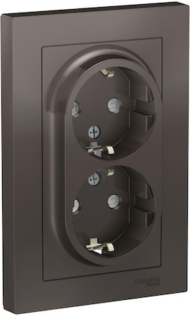 Schneider Electric ATN000626 ATLASDESIGN РОЗЕТКА двойная с заземлением со шторками, 16А, в сборе, МОККО